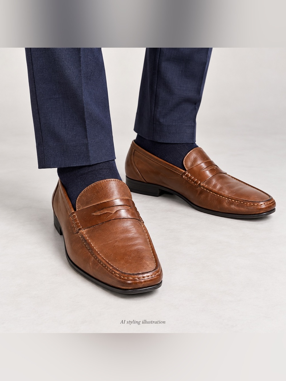 Alfani Cameron Cognac Brown Leather Penny Loafers Men’s 10M